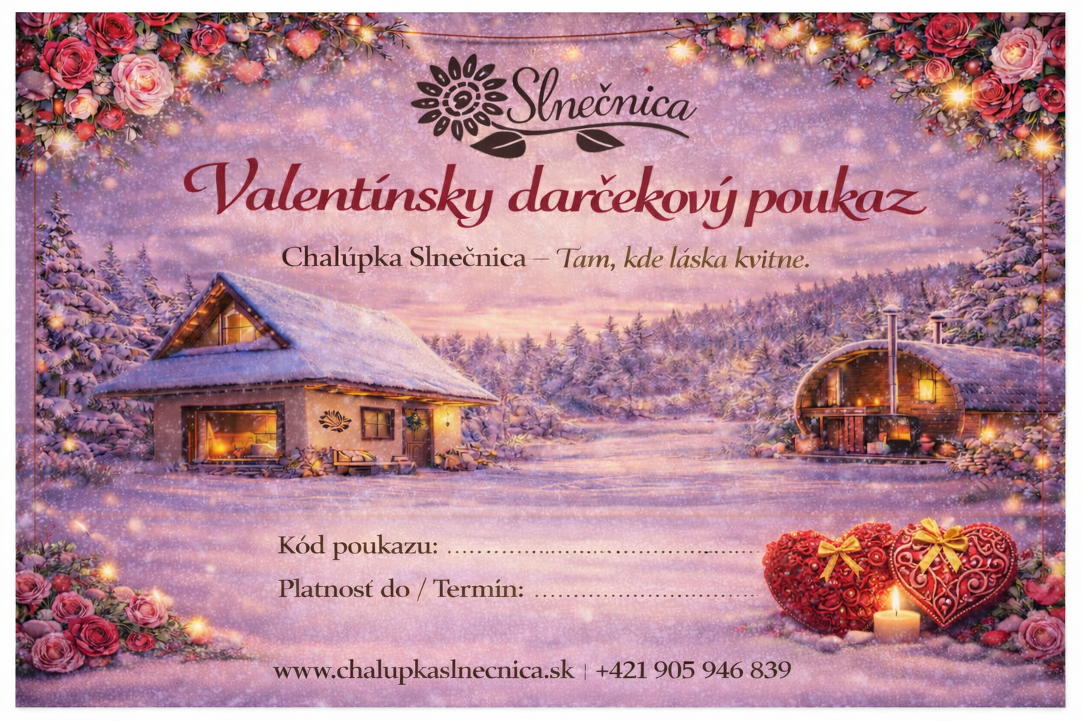 Valentínsky darčekový poukaz – Chalúpka Slnečnica